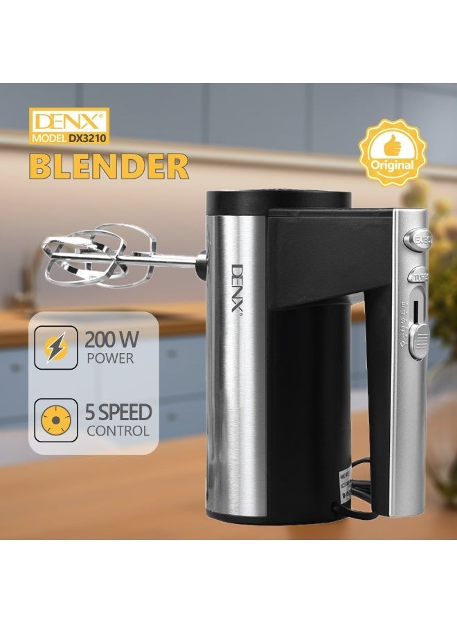 DENX DX3210 Electric Egg Beater & Dough Mixer – 200W, 5-Speed, Stainless Steel Blades - Image 3